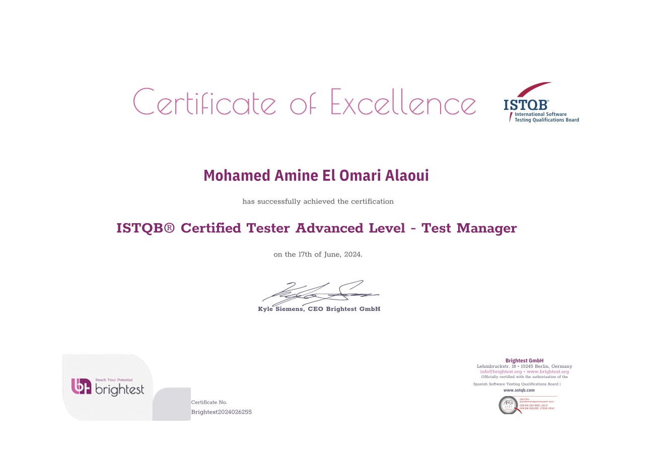 ISTQB CTAL-TM certificate of excellence preview
